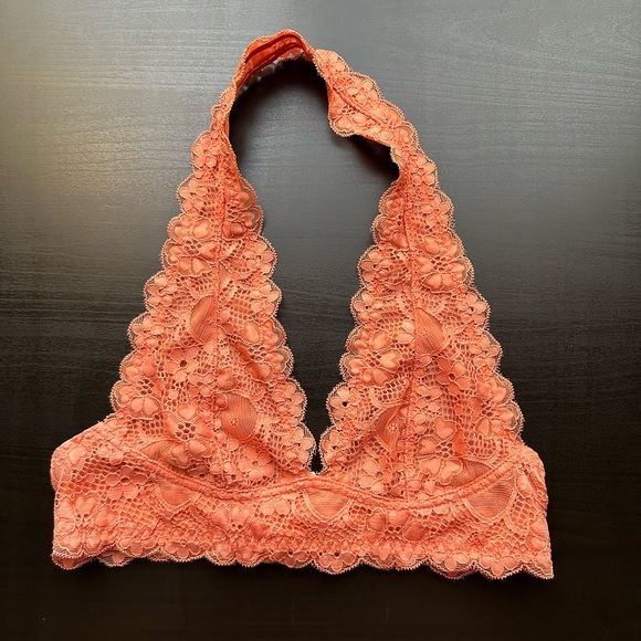 Intimately Free People Coral Orange Halter Floral Print Lace Bralette Size XS - Picture 2 of 8